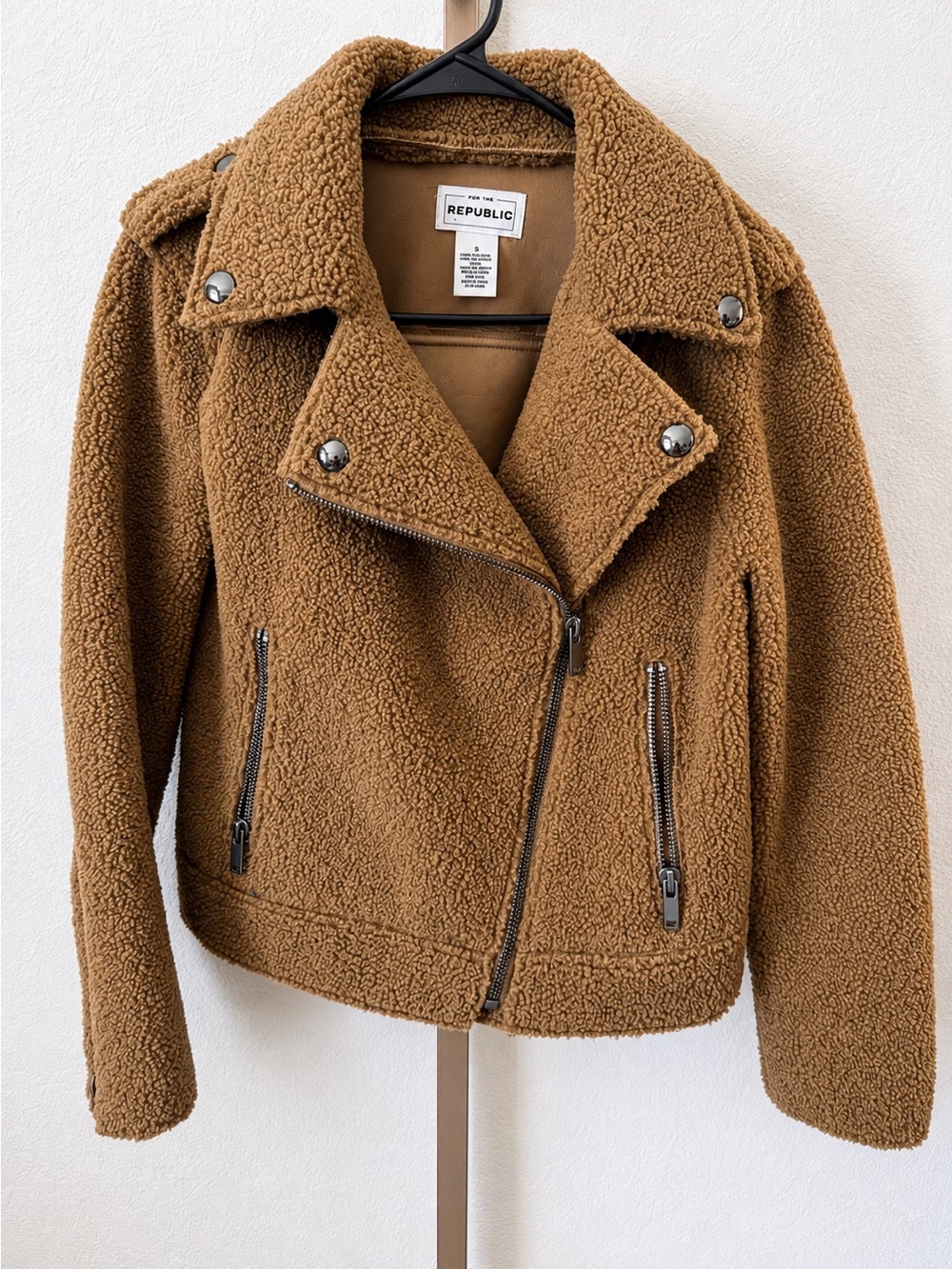 For The Republic Teddy Sherpa Moto Jacket in Cognac